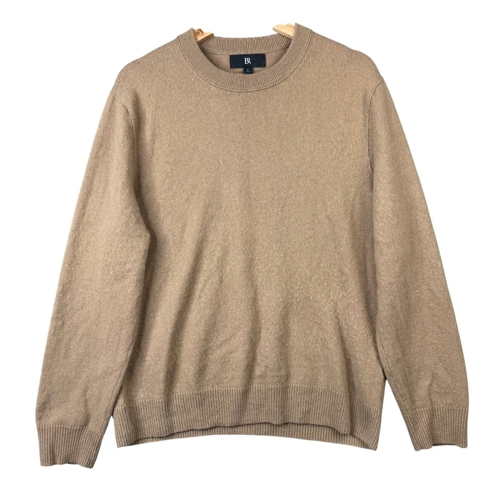 Banana Republic Mens 100% Cashmere Crew Neck Sweater Tan Beige Large Long Sleeve